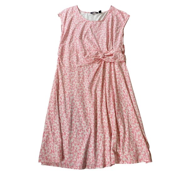 Lands End Dress Sleeveless Gathered Side Accent Pink & White Patterned 1X 16-18 - Picture 1 of 10